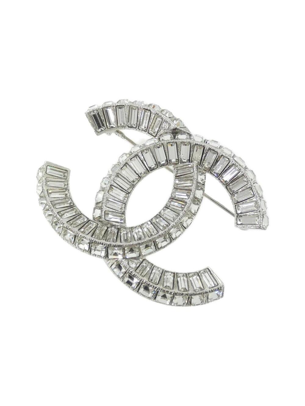 Chanel Brooch Silver With Clear Crystal #371949C13B
